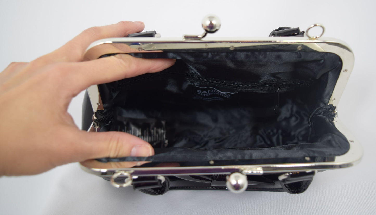 Accessories Gothic Glam Bat Bow and Spider Web Black Kiss-Lock Purse