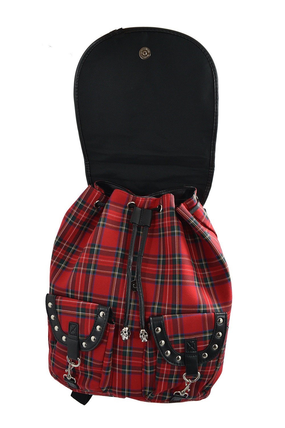 Accessories London Red Tartan Plaid Checked Drawstring Rucksack Backpack