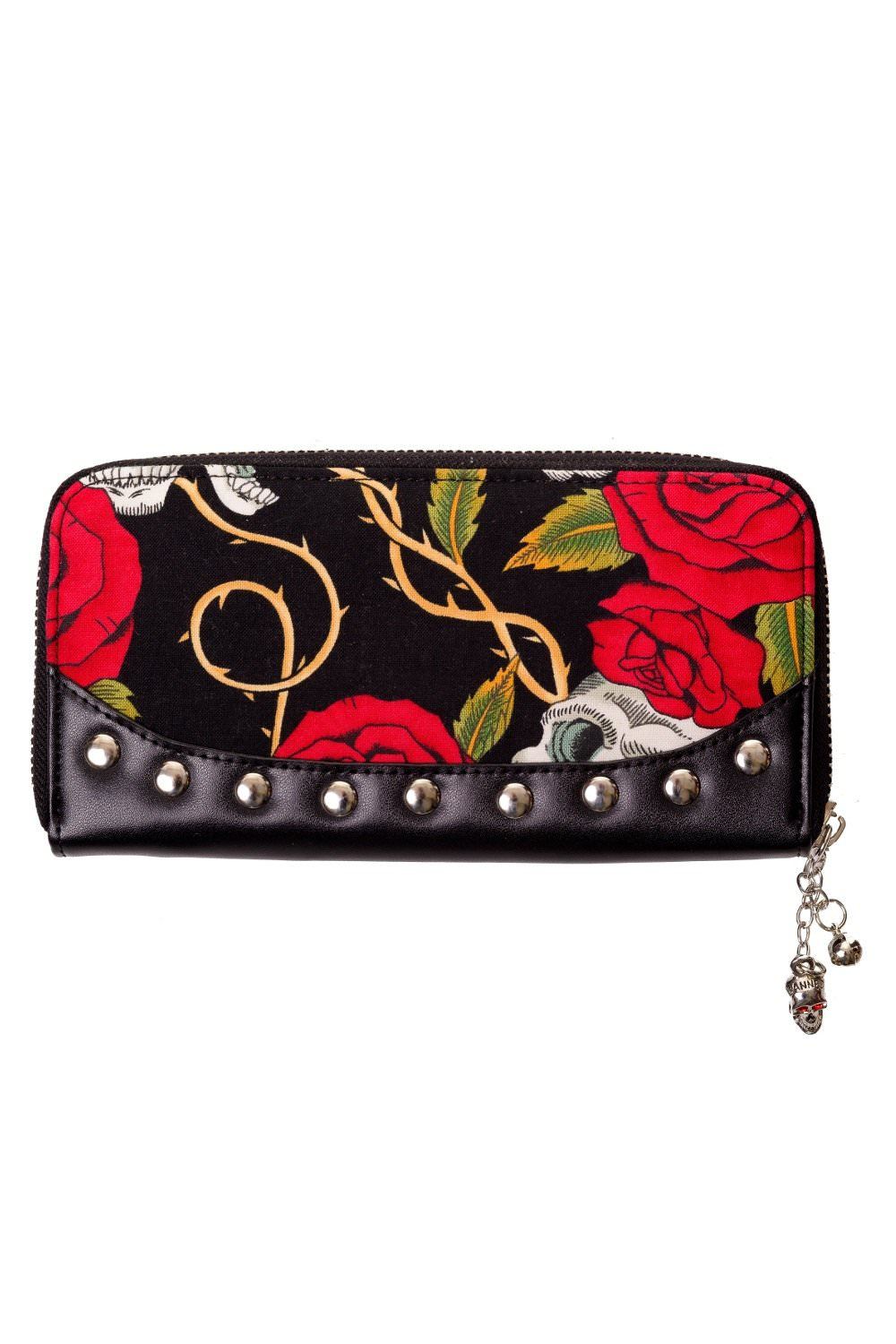 Accessories Lost Queen Alternative Gothic Valentine Skull & Roses Tattoo Wallet