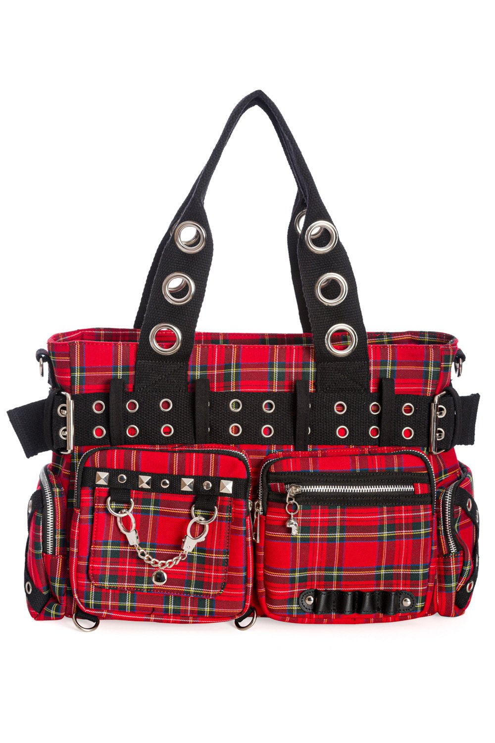 Accessories Red Lost Queen CAMDYN Plaid Handcuff Charm Handbag - Plaid Military Belt Purse