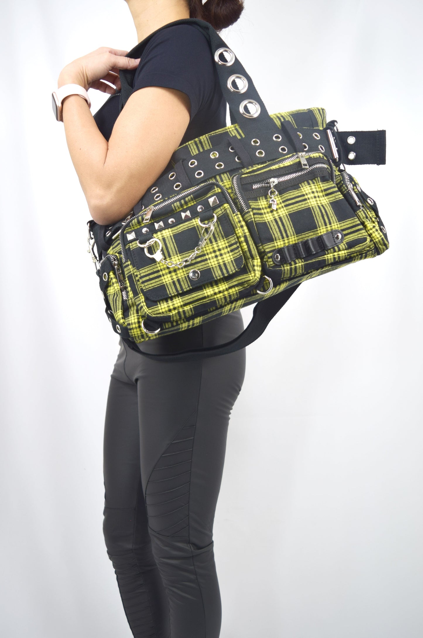 Accessories Lost Queen CAMDYN Plaid Handcuff Charm Handbag - Plaid Military Belt Purse