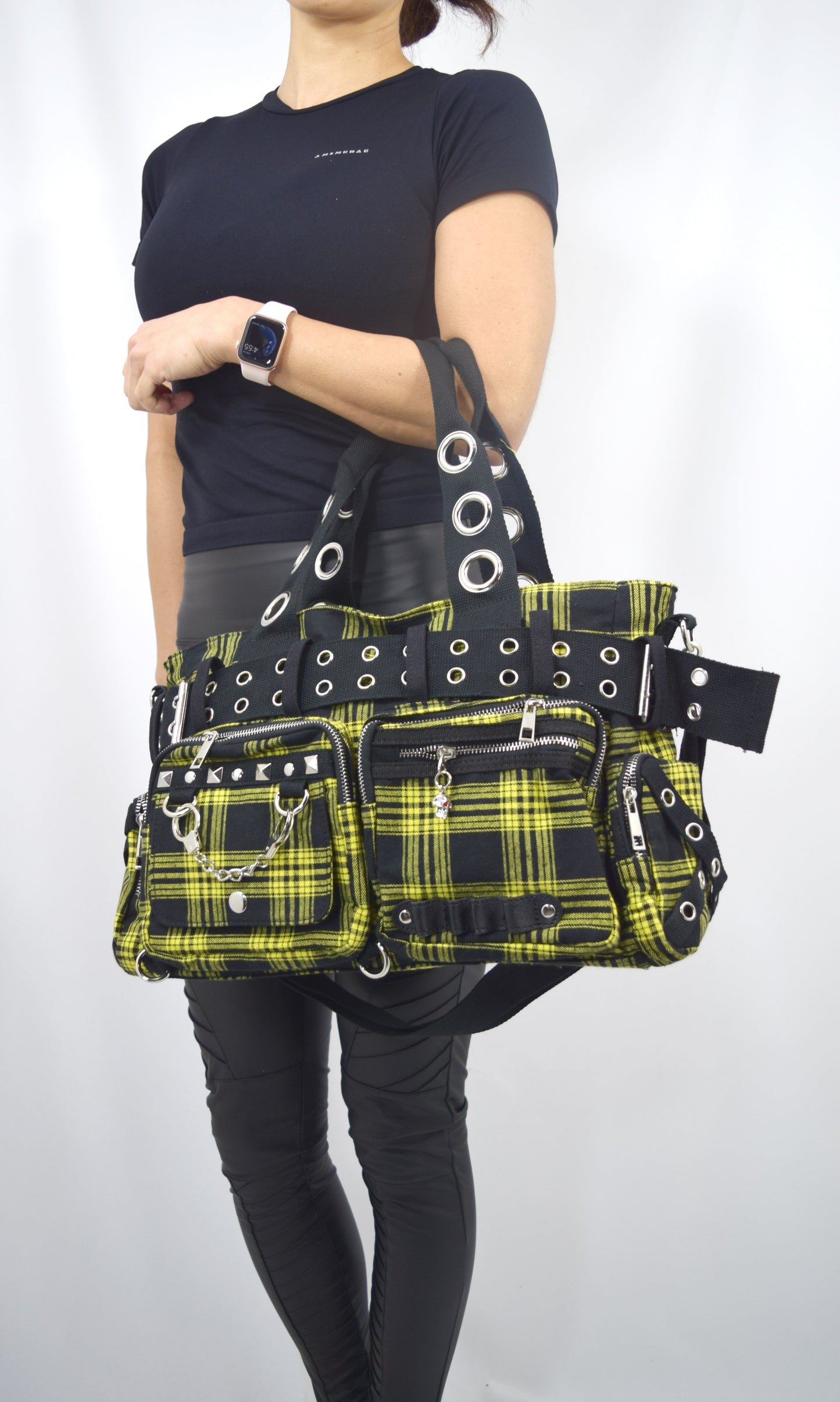 Accessories Lost Queen CAMDYN Plaid Handcuff Charm Handbag - Plaid Military Belt Purse