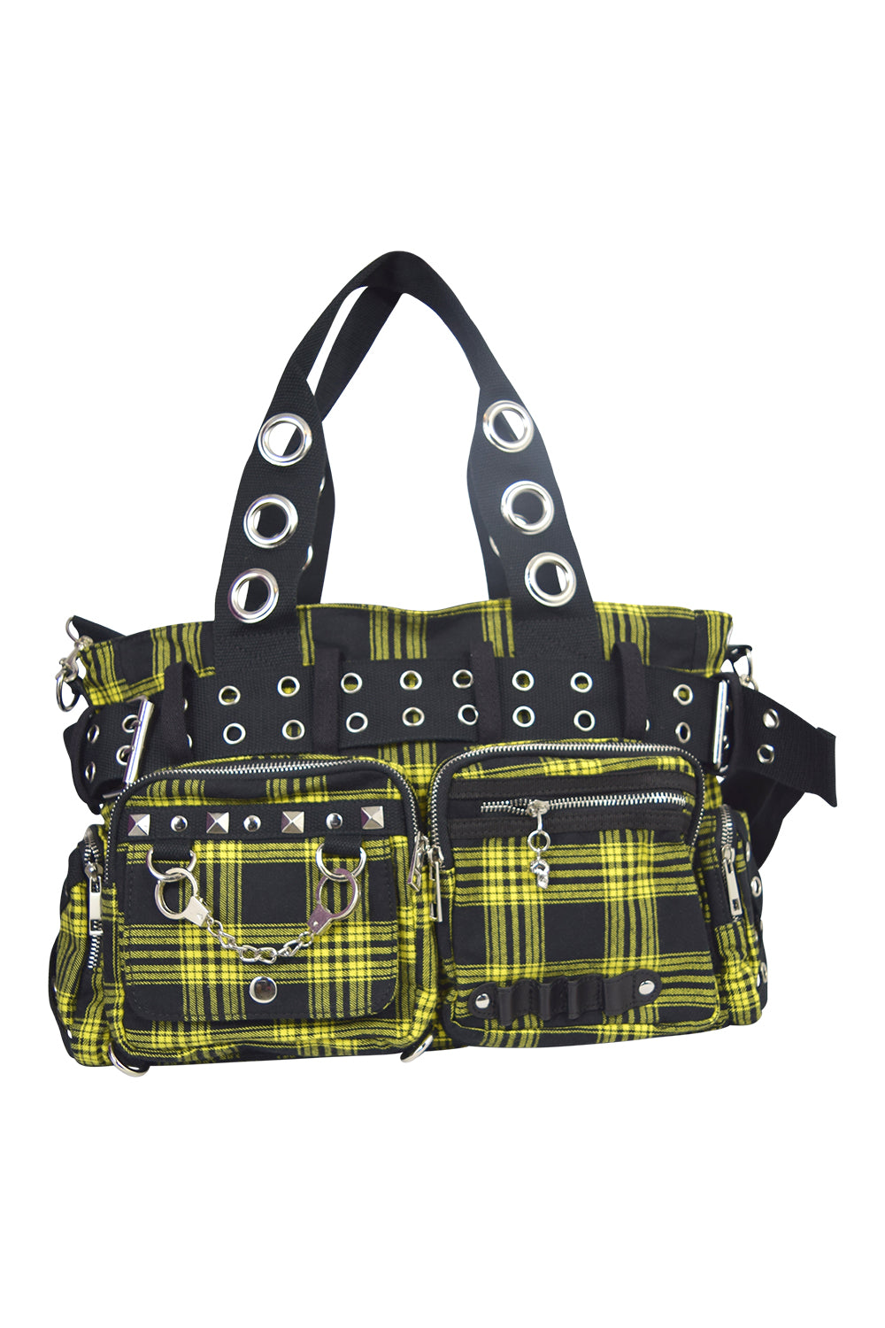 Accessories Yellow Lost Queen CAMDYN Plaid Handcuff Charm Handbag - Plaid Military Belt Purse
