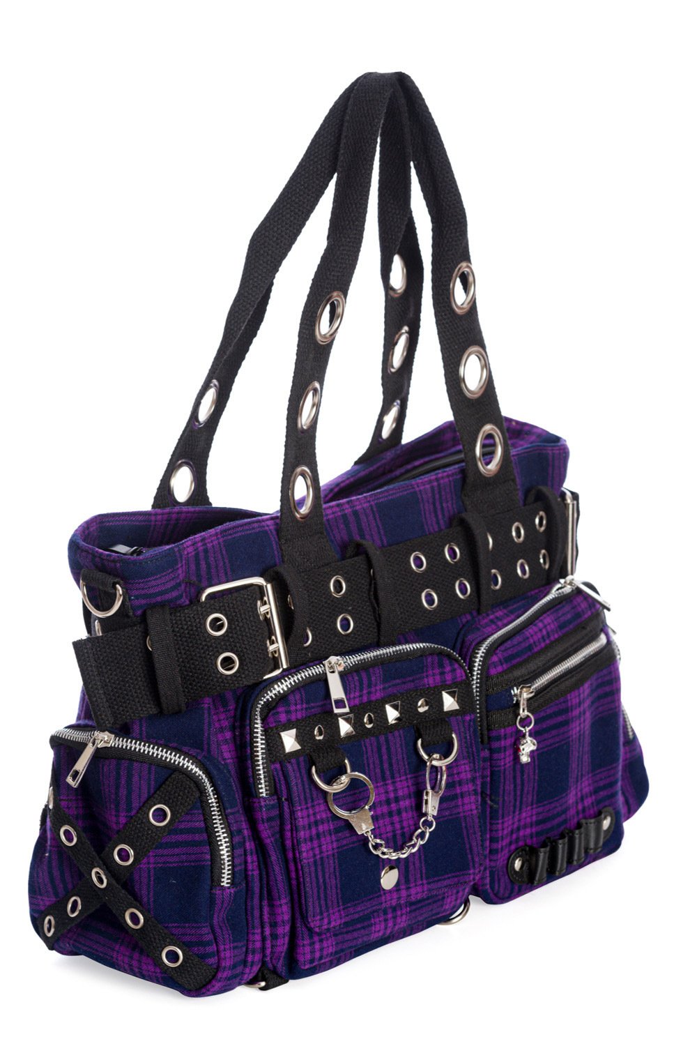 Accessories Lost Queen CAMDYN Plaid Handcuff Charm Handbag - Plaid Military Belt Purse