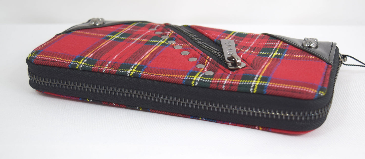 Accessories Lost Queen Punk Red Plaid Tartan With Zipper Accent Zip Around Wallet