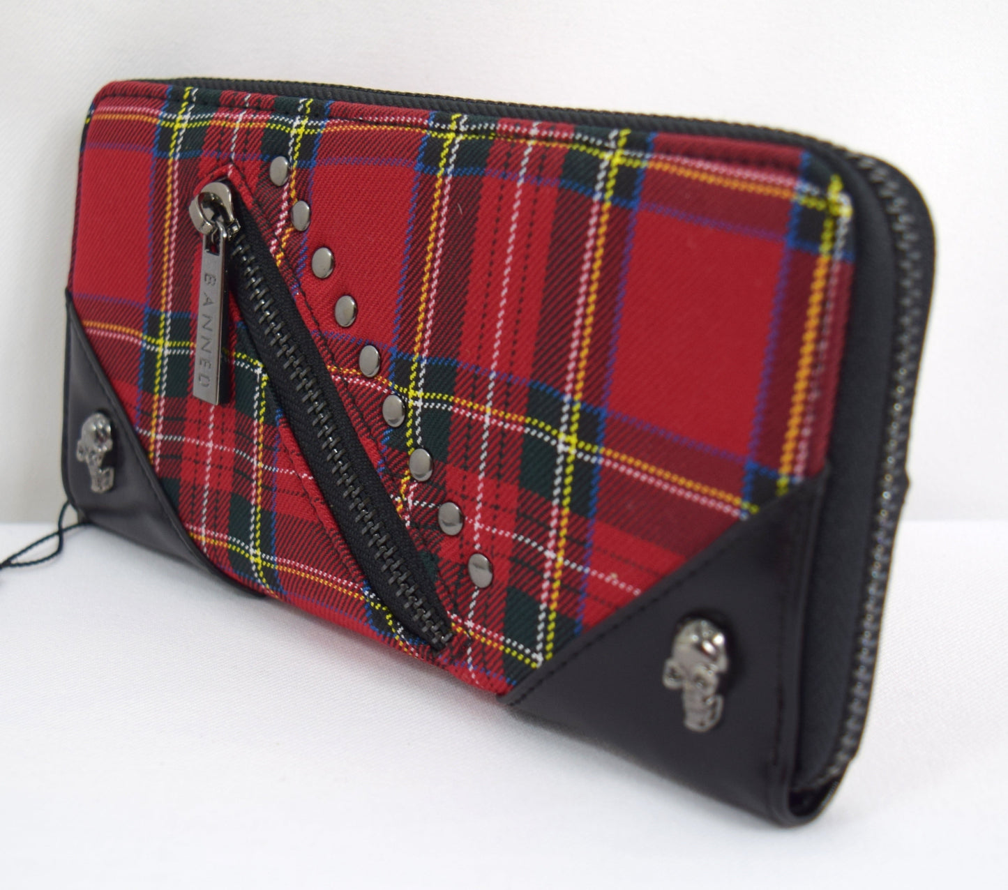 Accessories Lost Queen Punk Red Plaid Tartan With Zipper Accent Zip Around Wallet