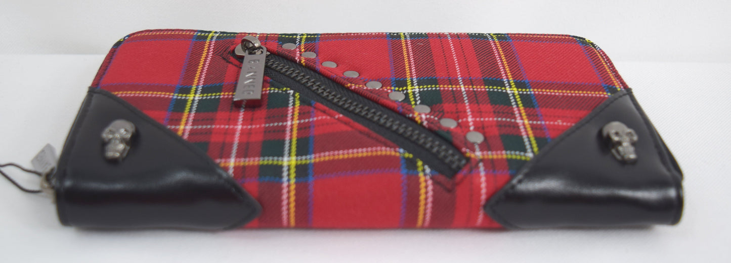 Accessories Lost Queen Punk Red Plaid Tartan With Zipper Accent Zip Around Wallet