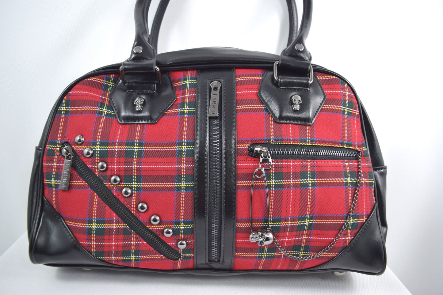 Accessories Lost Queen Punk Rock Red Tartan Plaid Bowler Bag