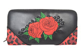 Accessories Lost Queen Rockabilly Rose Red Leopard Print Zip Around Wallet
