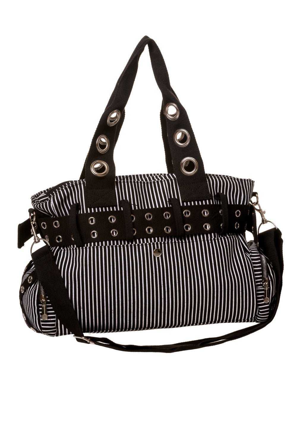 Accessories Lost Queen Striped Canvas Tote Bag with Handcuff Skull Charm