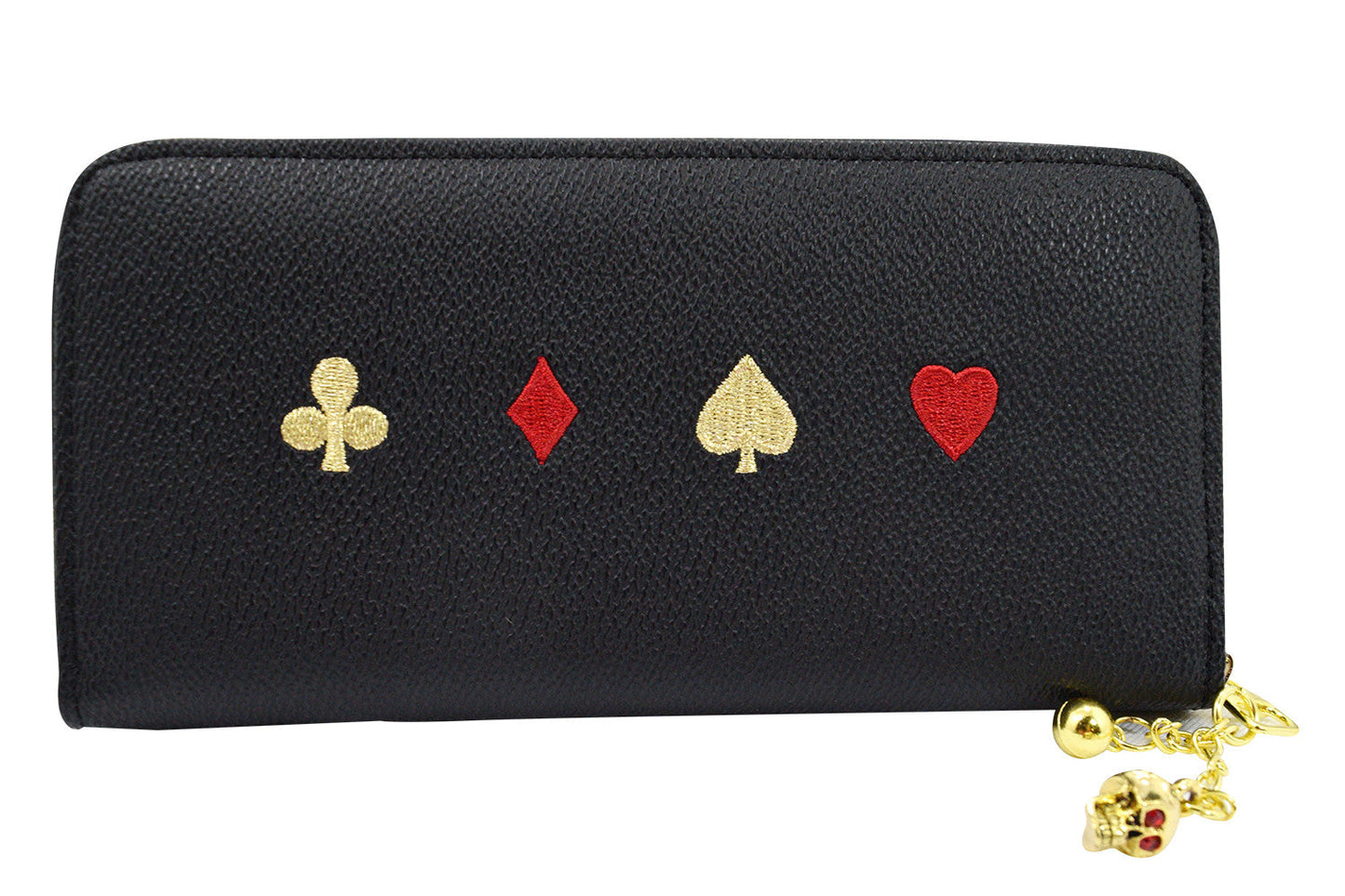 Accessories black Rockabilly Deck of Cards Skull Embroidered Zip Around Wallet