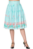 Bottoms 60's Retro Tropical Pink Flamingos Pleated A-Line Light Blue Midi skirt