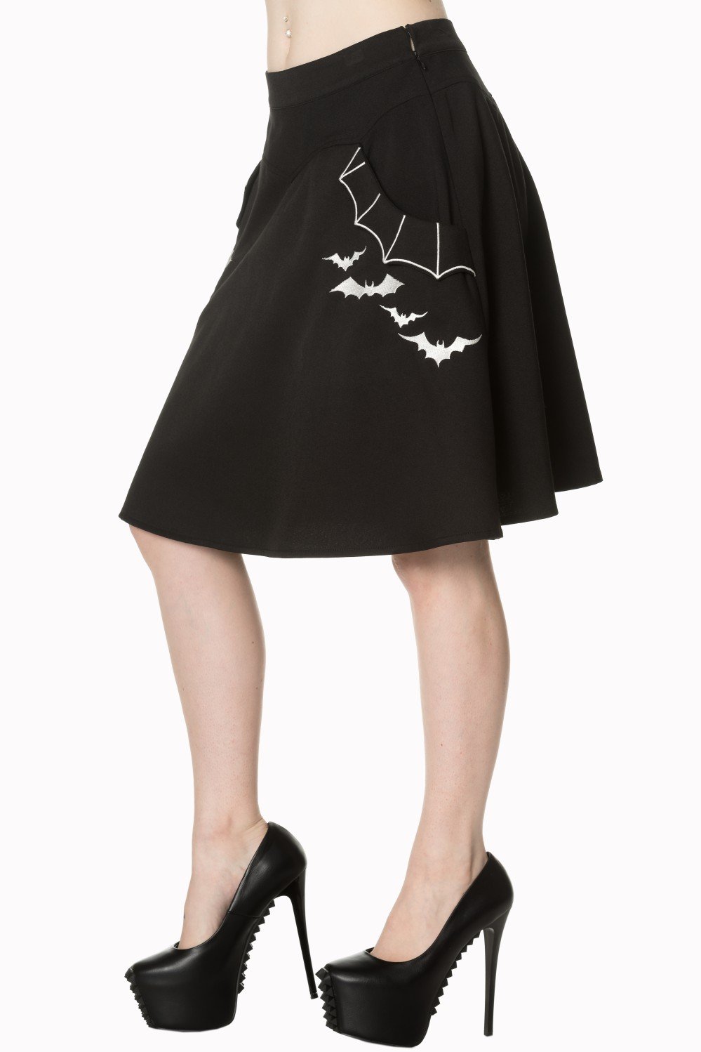Bottoms XS Batting Eyelids Skater Gothic Bats Black Skirt With Pockets