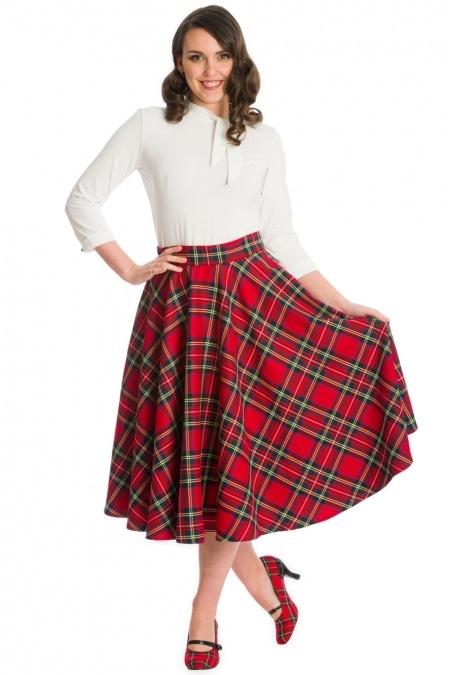Bottoms Dancing Days Retro 50s Red Tartan Party Swing Skirt