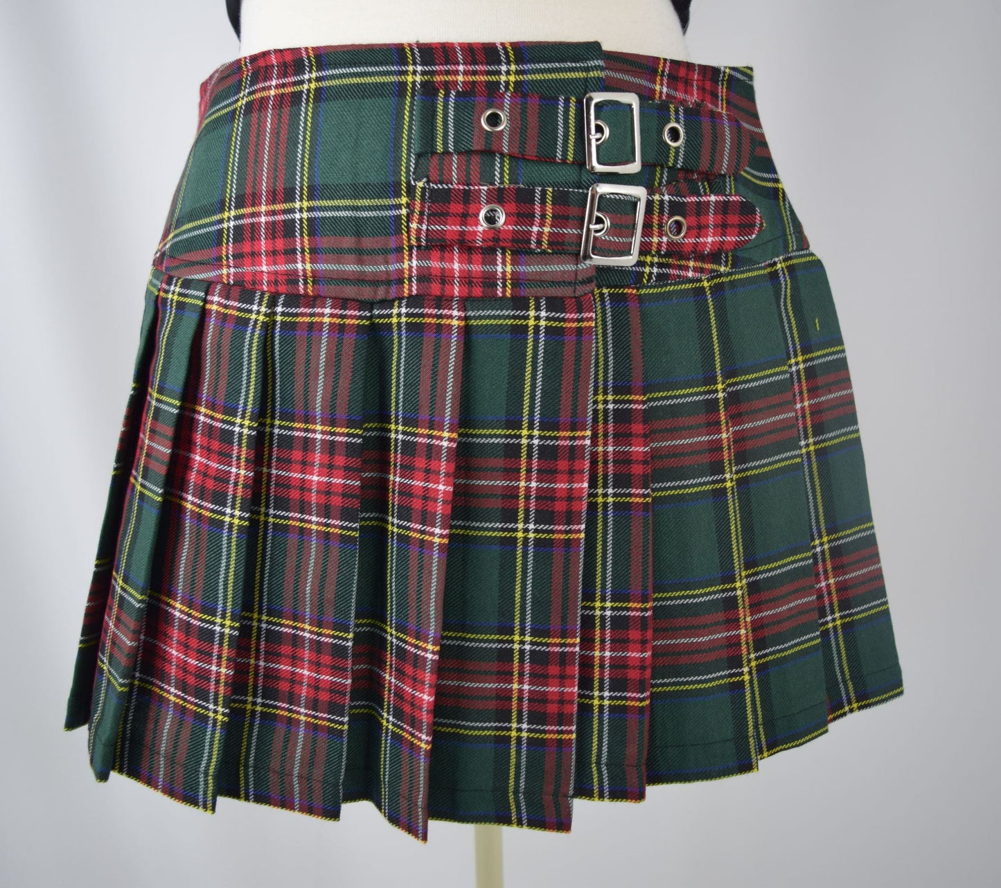 Bottoms Lost Queen Dark Doll Punk Rock Goth Green Tartan Plaid Pleated Mini Skirt