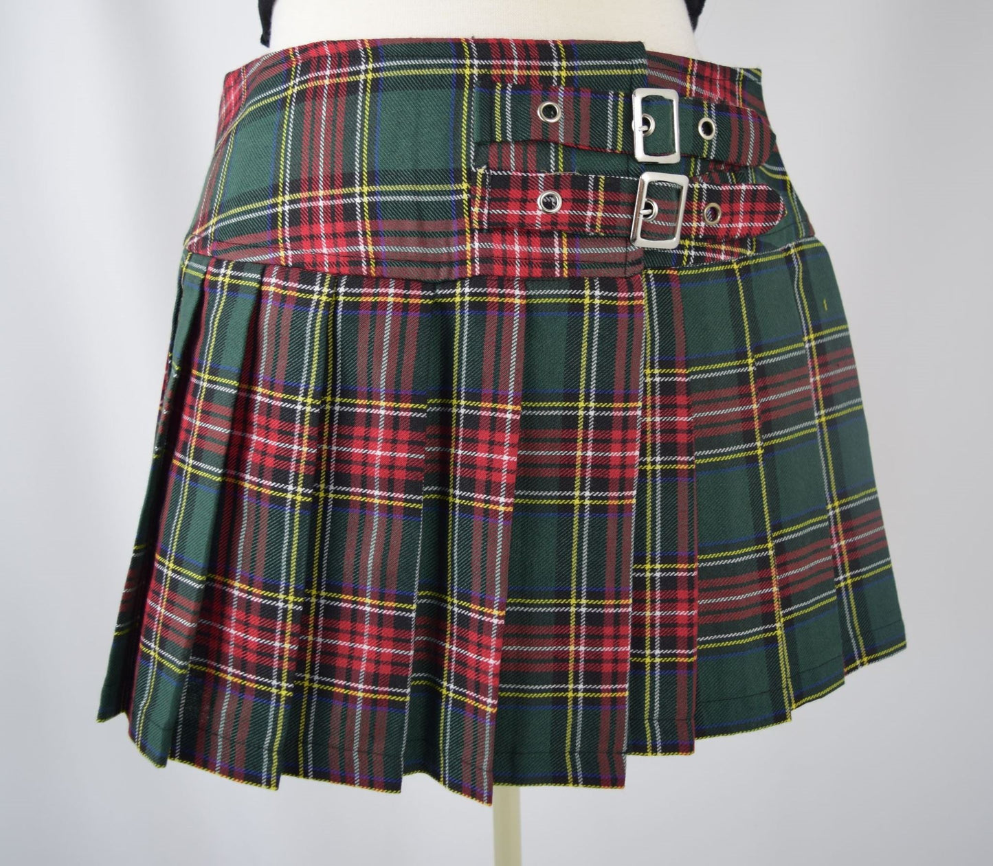 Bottoms Lost Queen Dark Doll Punk Rock Goth Green Tartan Plaid Pleated Mini Skirt