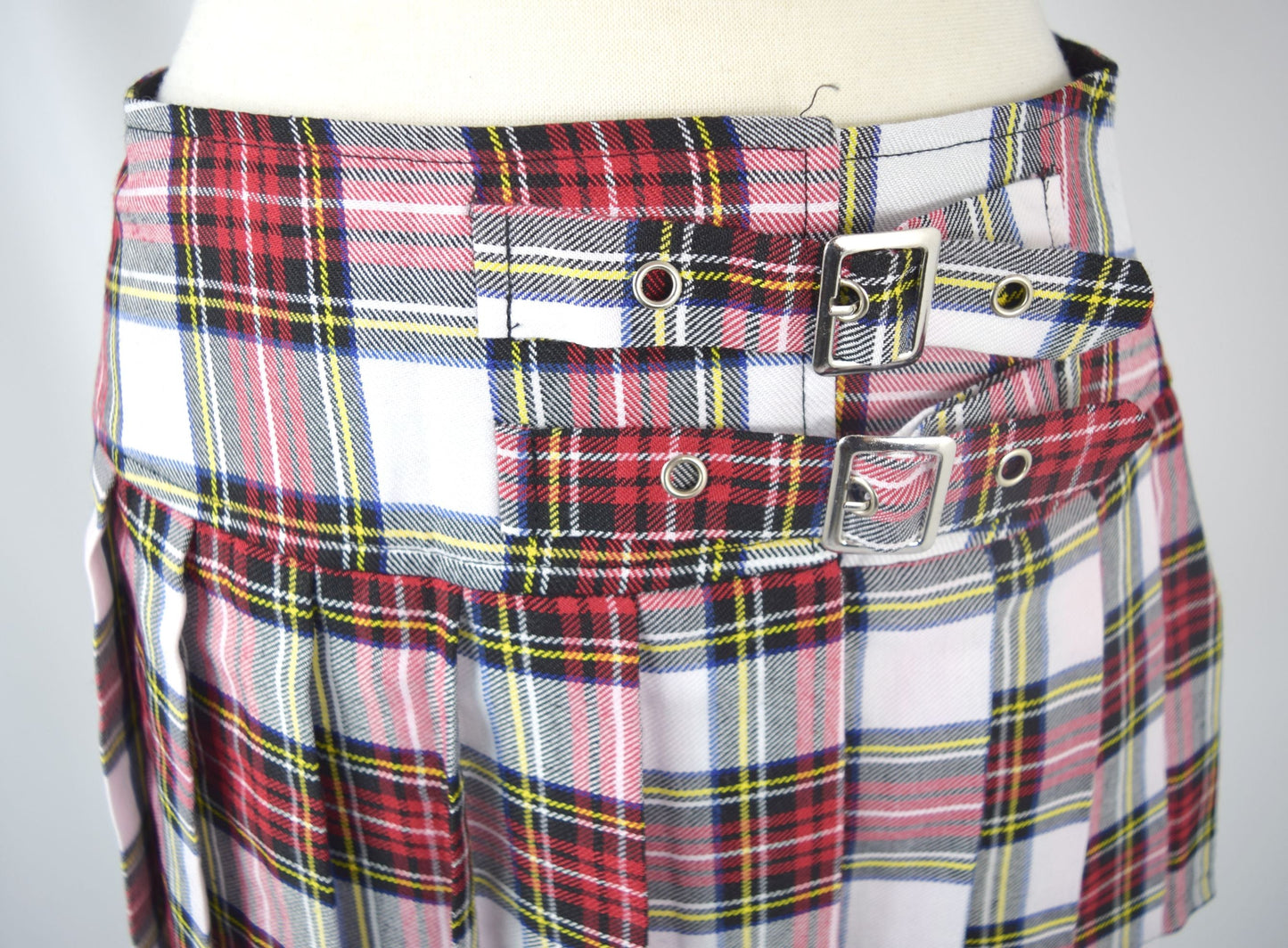 Bottoms Lost Queen Dark Doll Punk Rock Goth White Tartan Plaid Pleated Mini Skirt