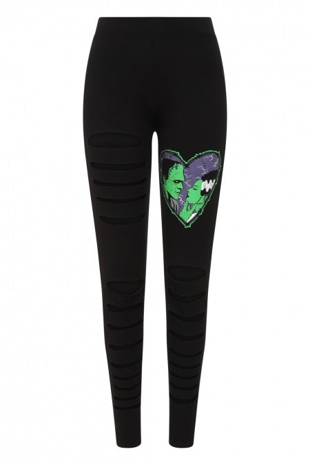 Bottoms Lost Queen Made For Each Other Frankenstein and His Bride Cut Out Slashed Black Leggings
