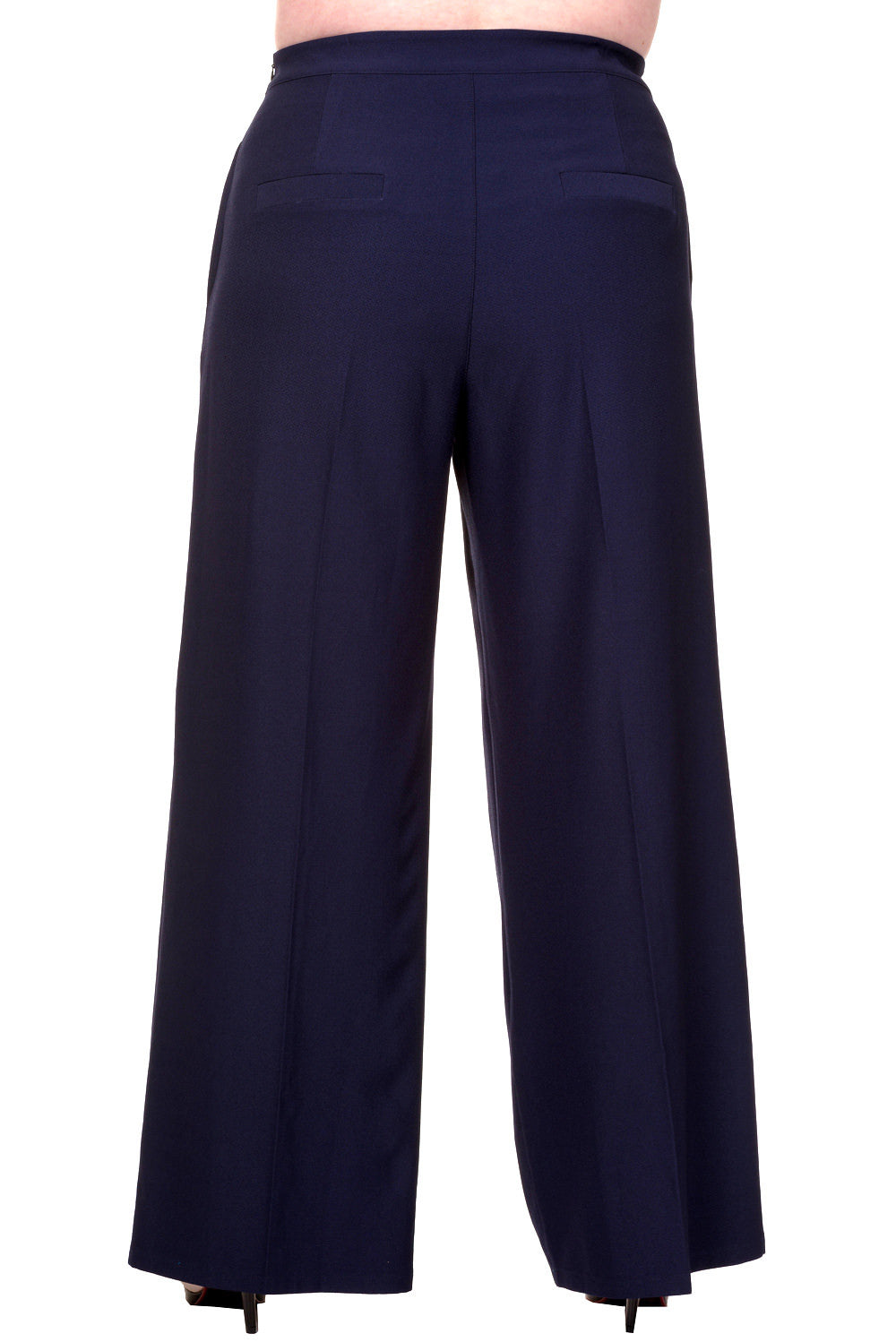 Bottoms Plus 1960s Navy High Waist Crepe Full Moon Sailor Wide Leg Pants