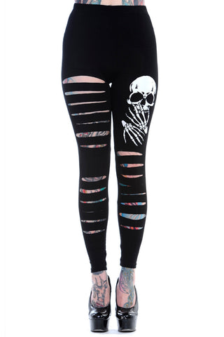 Bottoms XS Rockabilly Gothic Skull Cut up - Cut Out Sexy Ripped Look Leggings