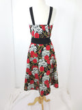 Dresses 50s Retro Rockabilly Love Black Skulls & Red Roses Print Party Dress