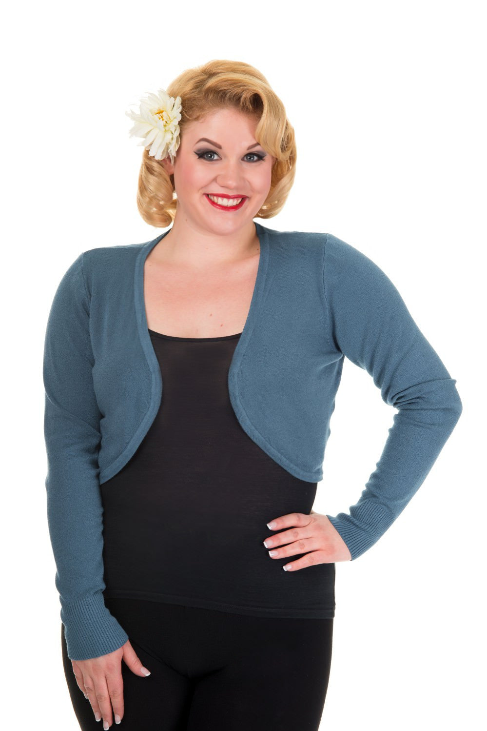 Tops XL / Indigo Blue Knit Bolero shrug long sleeve cardigan