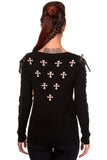 Tops Mexican Sugar Skull & Cross Lace-up Sleeve Sweater