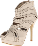 Accessories 5.5M / Natural Caged Studded Cut Out Open Toe Stiletto High Heel Platform Ankle Booties