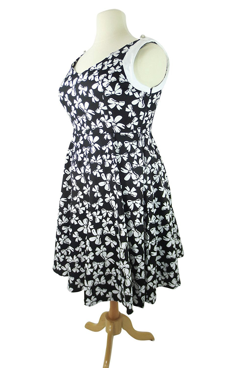 Dresses 60's Vintage Pinup London Mod Black White Bow Print Party Flare Dress plus size
