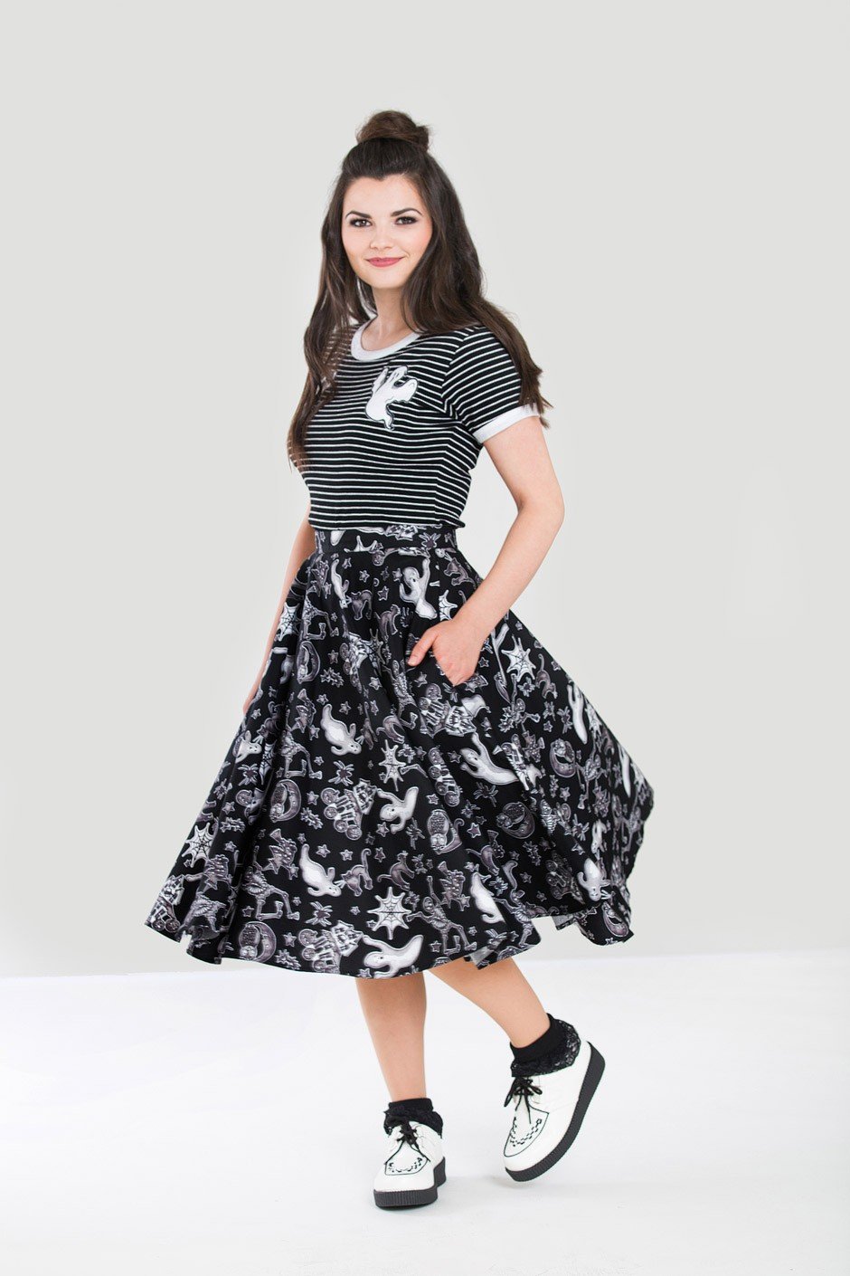 Hell Bunny Spooky Halloween Pocket skirt Halloween Spirit Ghost Spoo Skelapparel