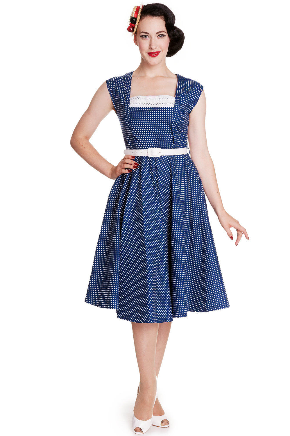 Hell Bunny 50's Vintage Style Country Girl Polka Dot Square Neck Flare Skelapparel Hell Bunny 50's Vintage Style Country Girl Polka Dot Square Neck Flare Skelapparel