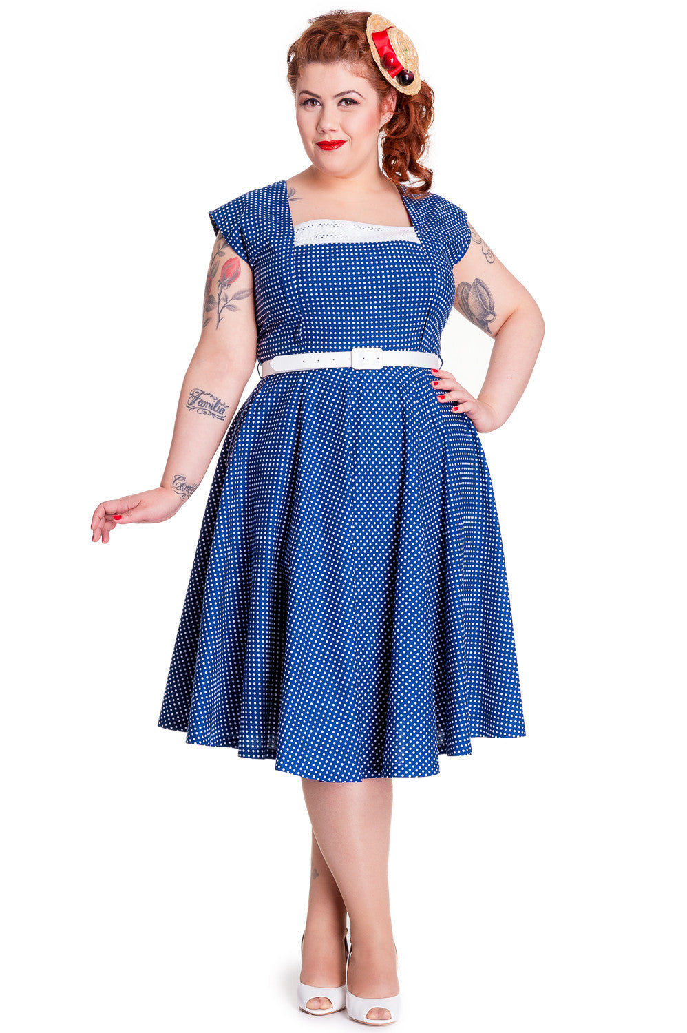 Dresses 2XL / BLUE Hell Bunny 50's Vintage Style Country Girl Polka Dot Square Neck Flare Party Dress