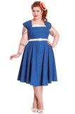 Dresses 2XL / BLUE Hell Bunny 50's Vintage Style Country Girl Polka Dot Square Neck Flare Party Dress