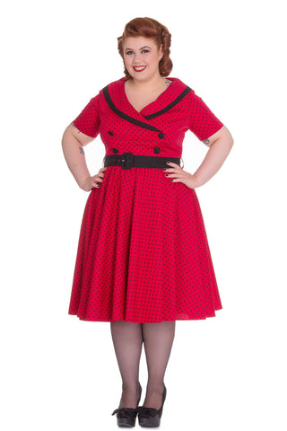 Dresses 2XL / Red Hell Bunny 60's Vintage Style Polka Dot Starlet Wide V-neck Collar Party Dress