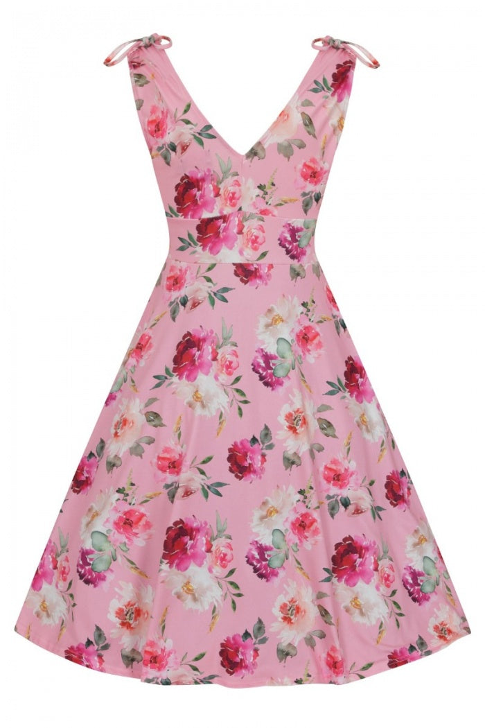 Dresses Hell Bunny Ana Rose Pink Floral V neck A Line Summer Dress