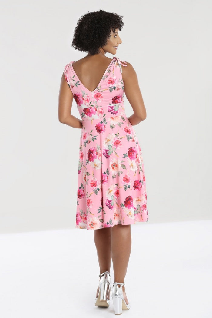 Dresses Hell Bunny Ana Rose Pink Floral V neck A Line Summer Dress
