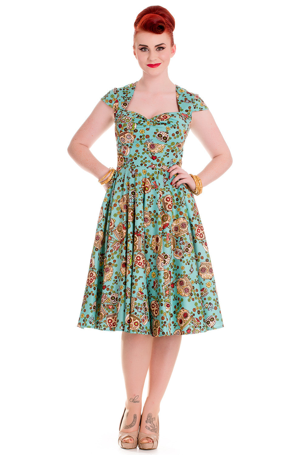 Dresses Hell Bunny Calavera Day of the Dead Flower Sugar Skull Flare Party Dress