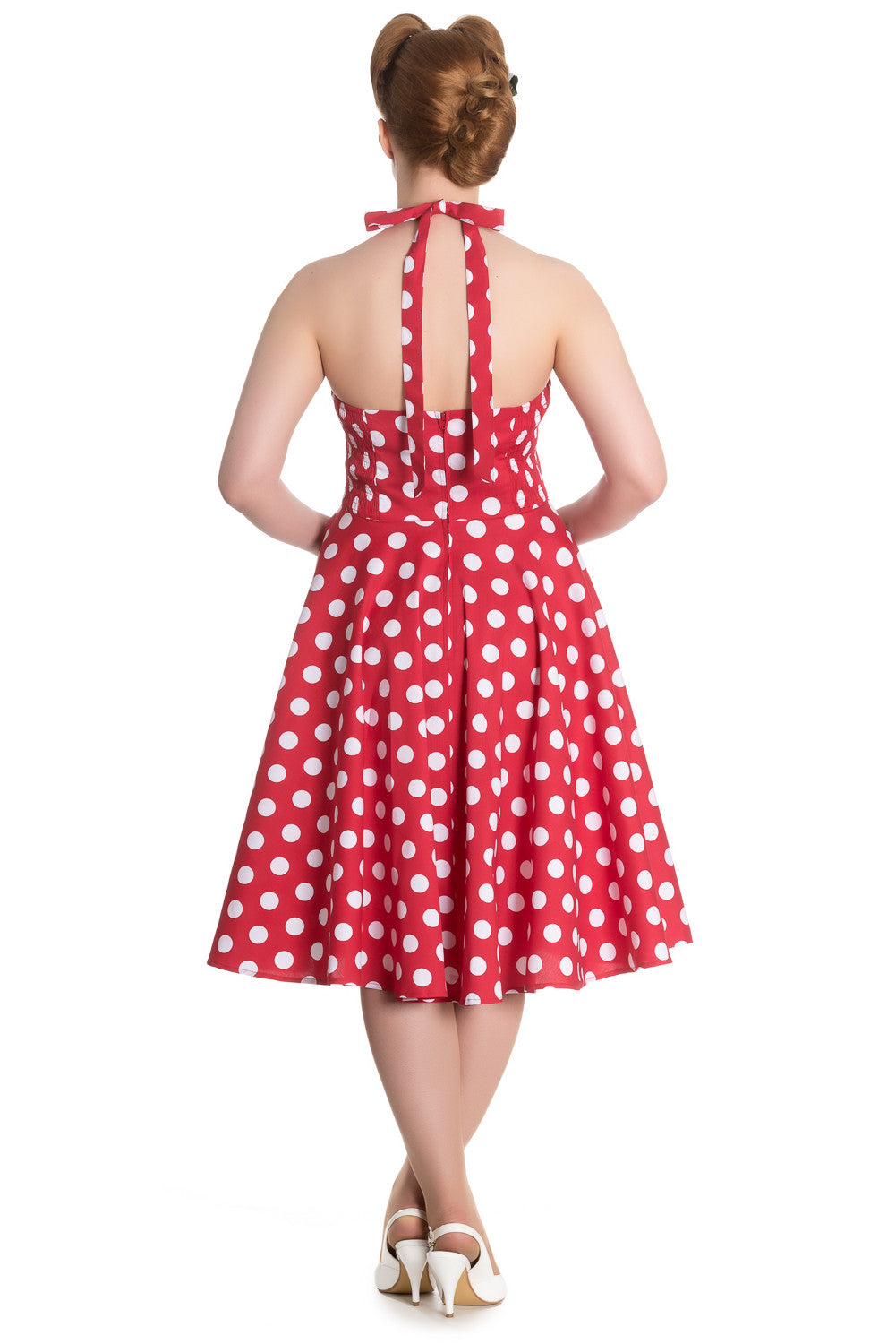Dresses Hell Bunny Mariam 60's Red and White Polka Dots Halter Flare Party Dress