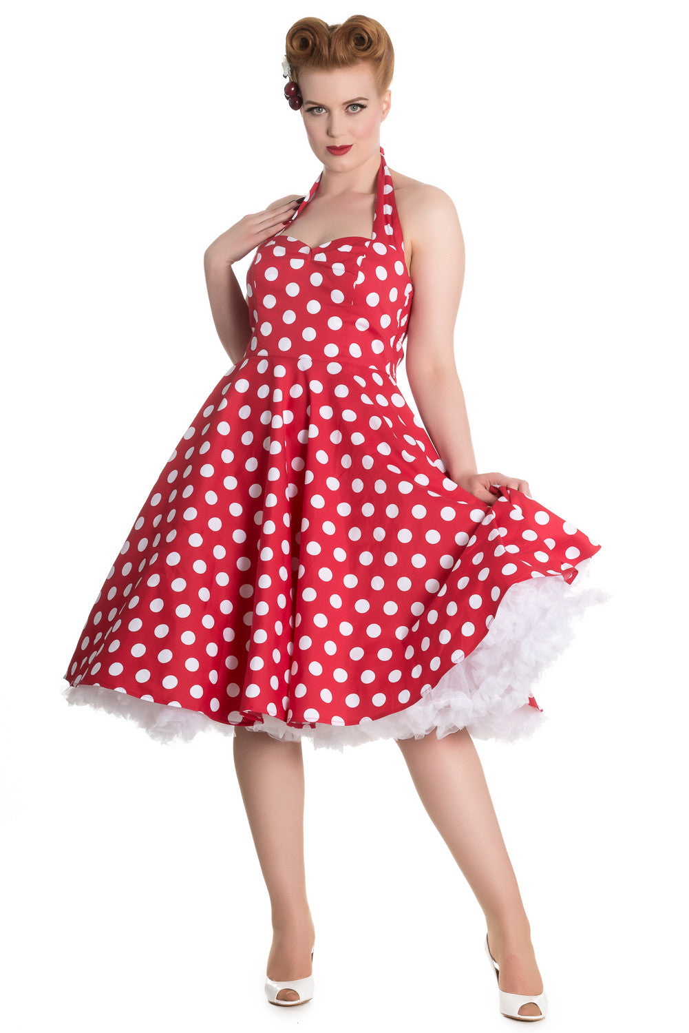 Dresses Hell Bunny Mariam 60's Red and White Polka Dots Halter Flare Party Dress