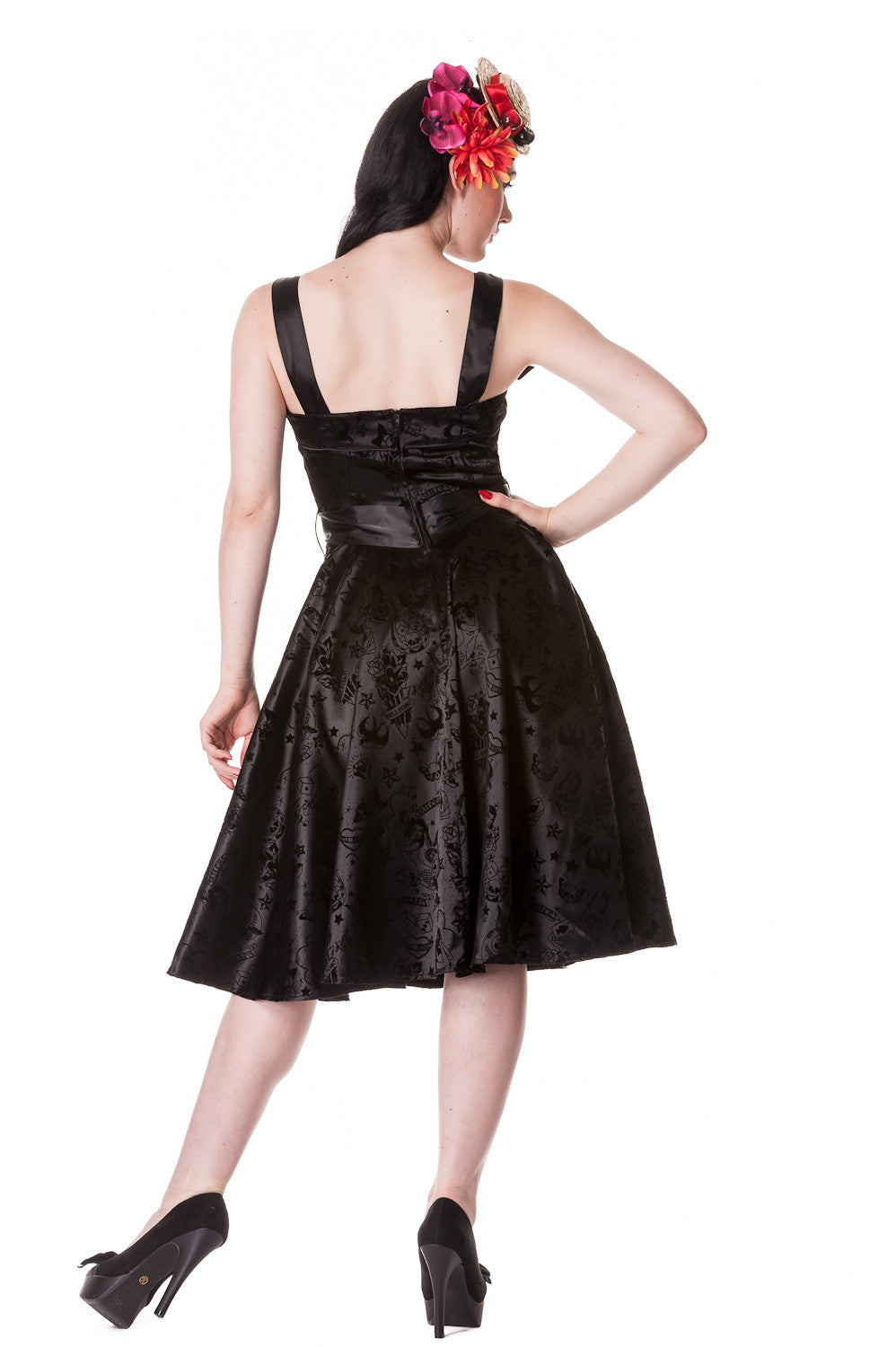 Dresses Hell Bunny Rockabilly Gothic Velvet Tattoo Art Flocked Satin Party Dress