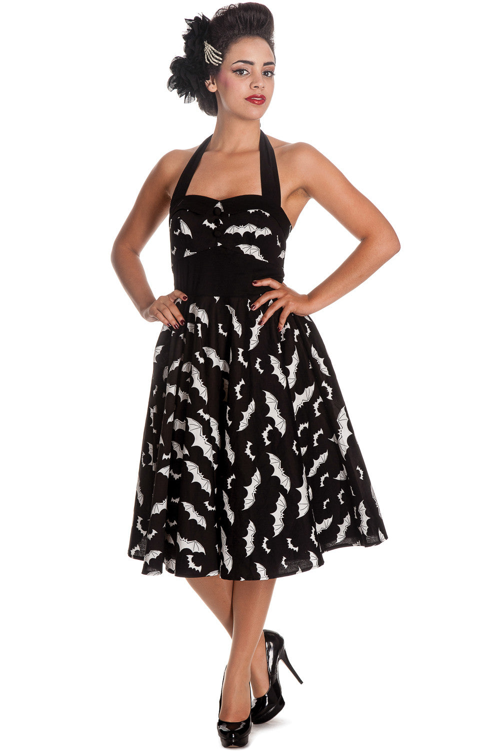 hell bunny halter dress Hell Bunny Vixen Dress Roses Sweetheart Rockabilly Red Halter