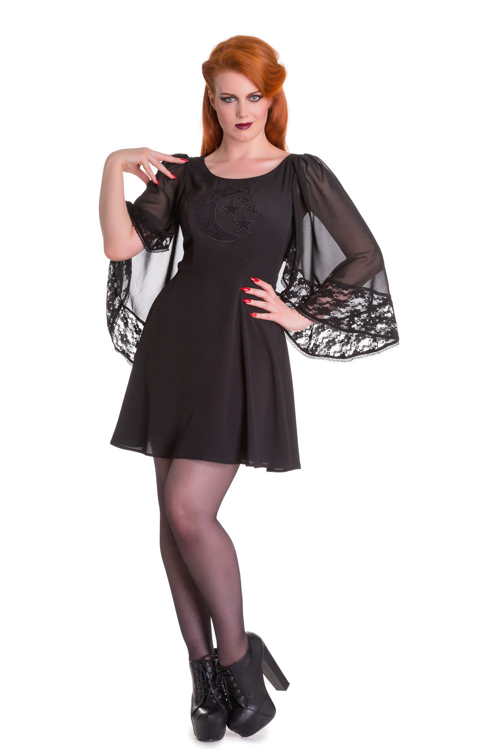 Spin Doctor Bewitched Black Moon & Stars Sheer Lace Wing Sleeves Black Skelapparel Spin Doctor Bewitched Black Moon & Stars Sheer Lace Wing Sleeves Black Skelapparel