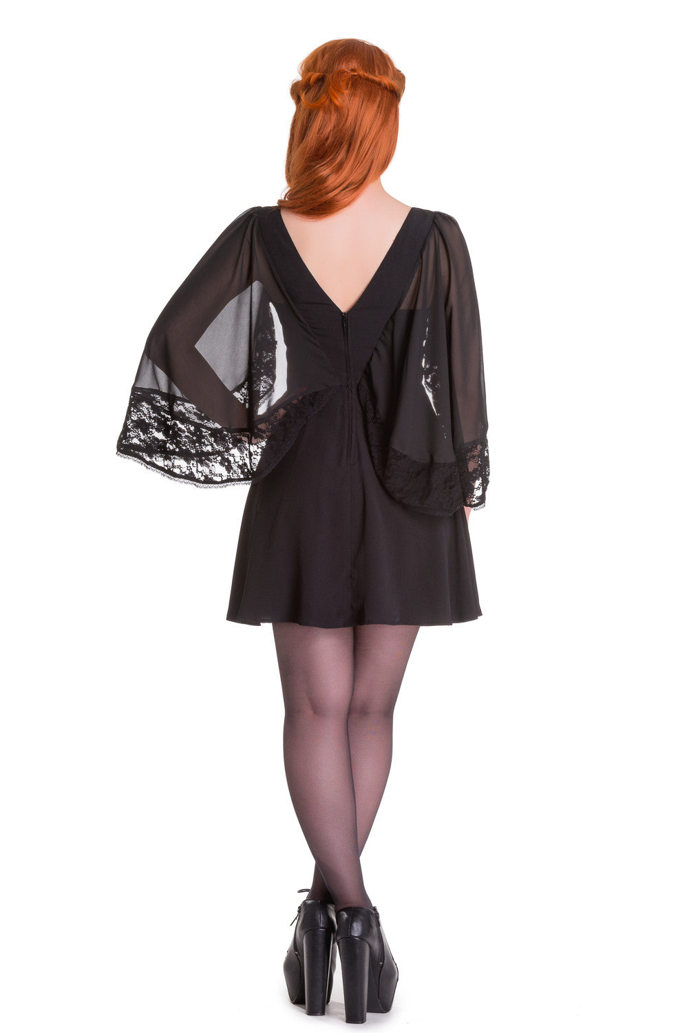 Dresses Spin Doctor Bewitched Black Moon & Stars Sheer Lace Wing Sleeves Black Dress