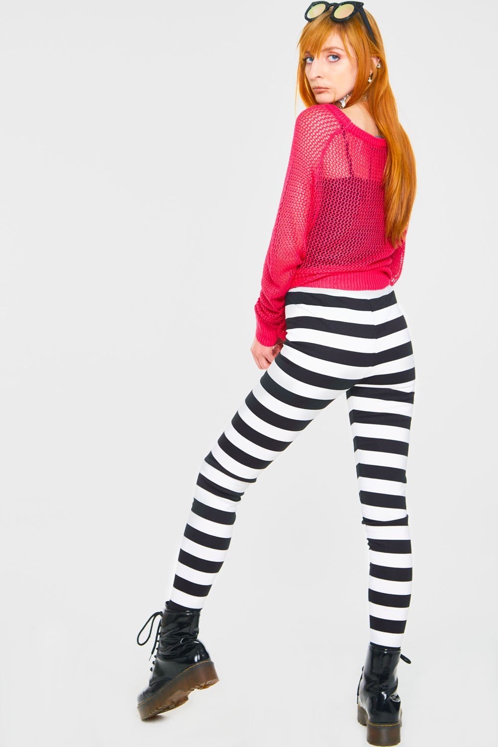 Bottoms Jawbreaker Black and White Gothic Jailbied Striped Thick Leggings
