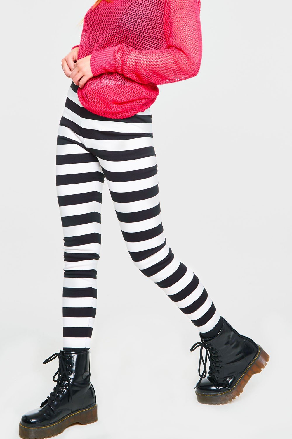 Bottoms Jawbreaker Black and White Gothic Jailbied Striped Thick Leggings
