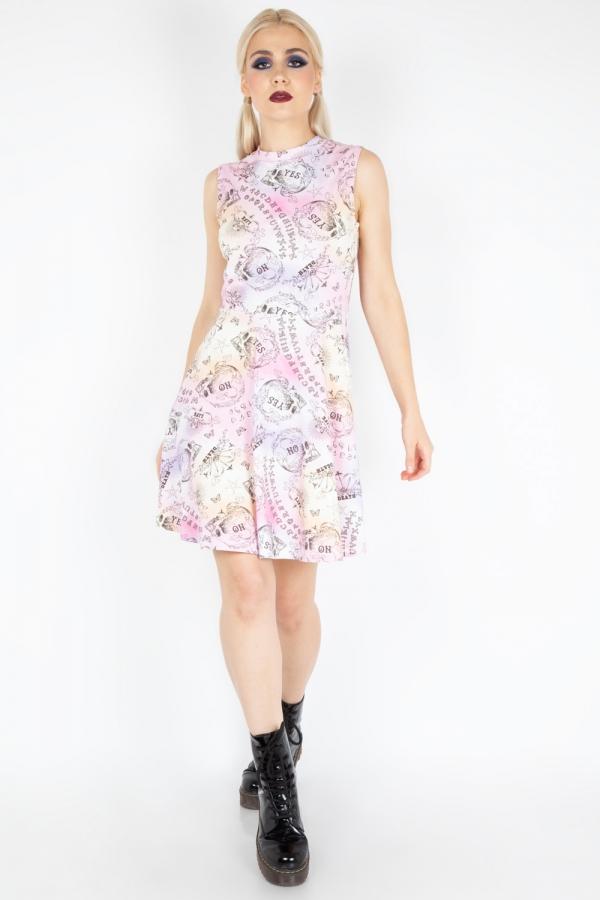 Pastel Goth Ouija Board Mock Neck Sleeveless Skater Mini Dress - Aethe Skelapparel Pastel Goth Ouija Board Mock Neck Sleeveless Skater Mini Dress - Aethe Skelapparel