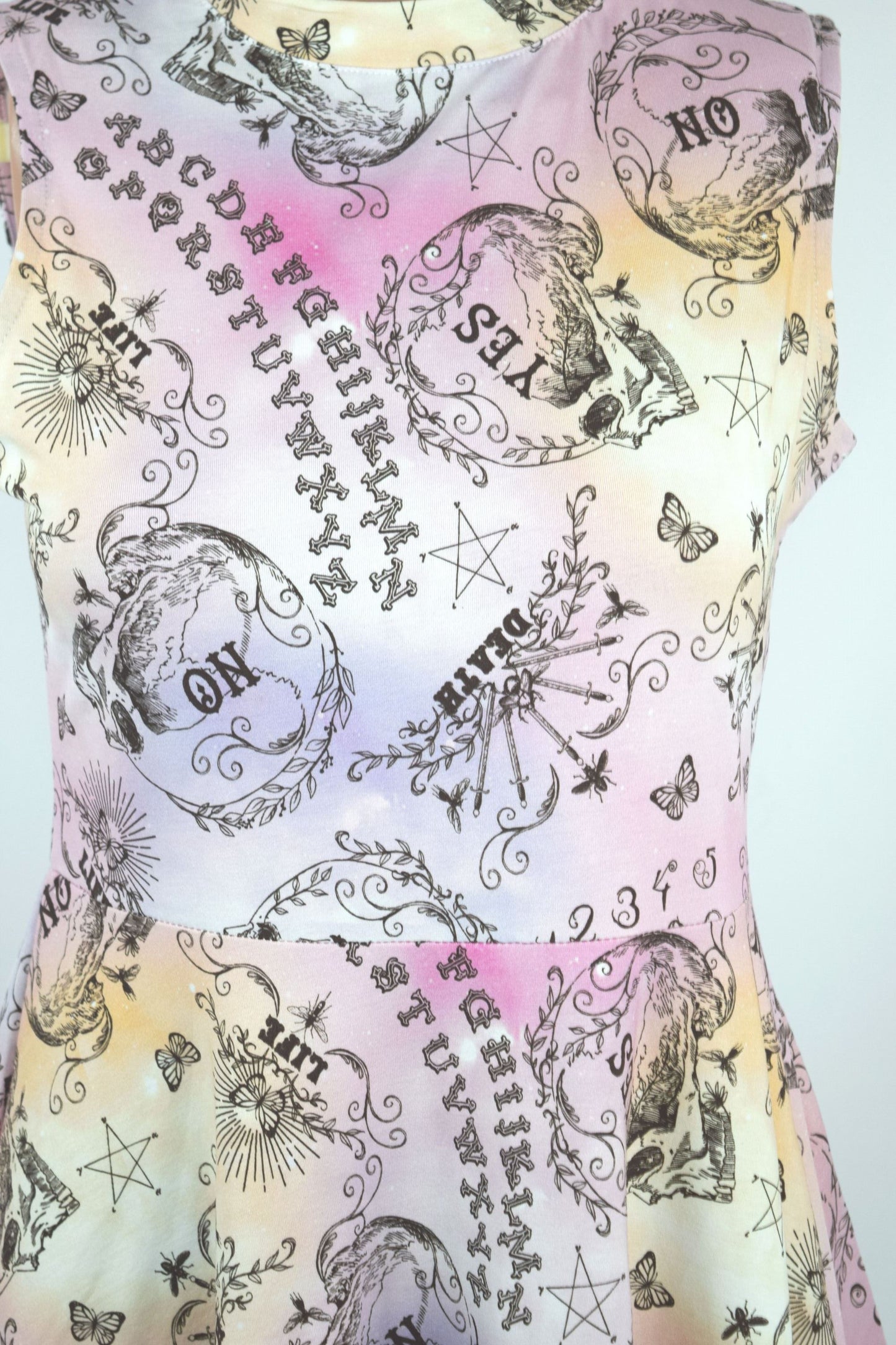 Dresses Pastel Goth Ouija Board Mock Neck Sleeveless Skater Mini Dress - Aether Dress