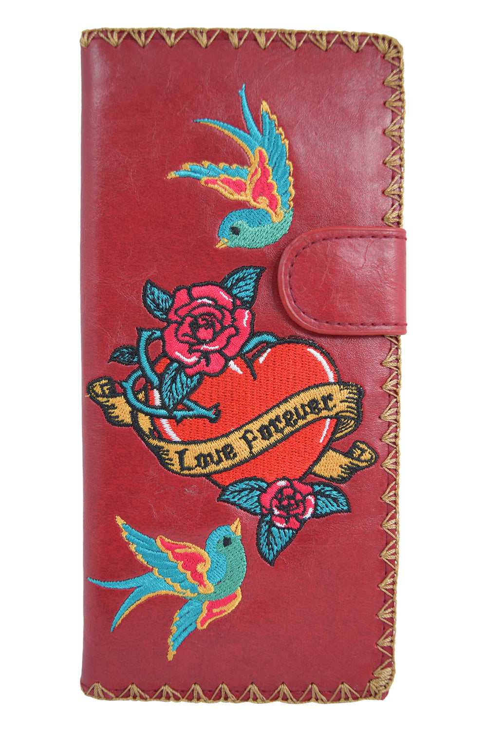 Accessories Lavishy Tattoo Art love forever Sparrow birds embroidered Large flat wallet