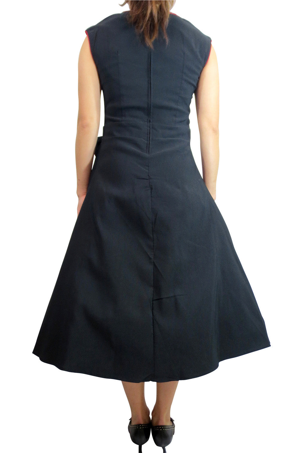 Dresses Rockabilly Pinup Vintage Style 60's Black Belted Flare Party Dress with Bow