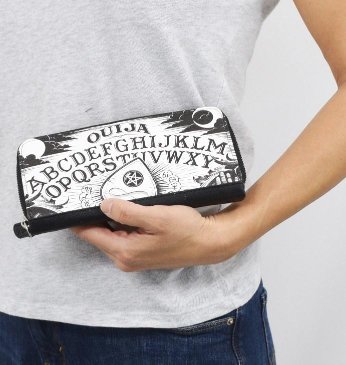 Accessories Liquor Brand Black Magic Ouija Board and Planchette Zip Around Clutch Wallet
